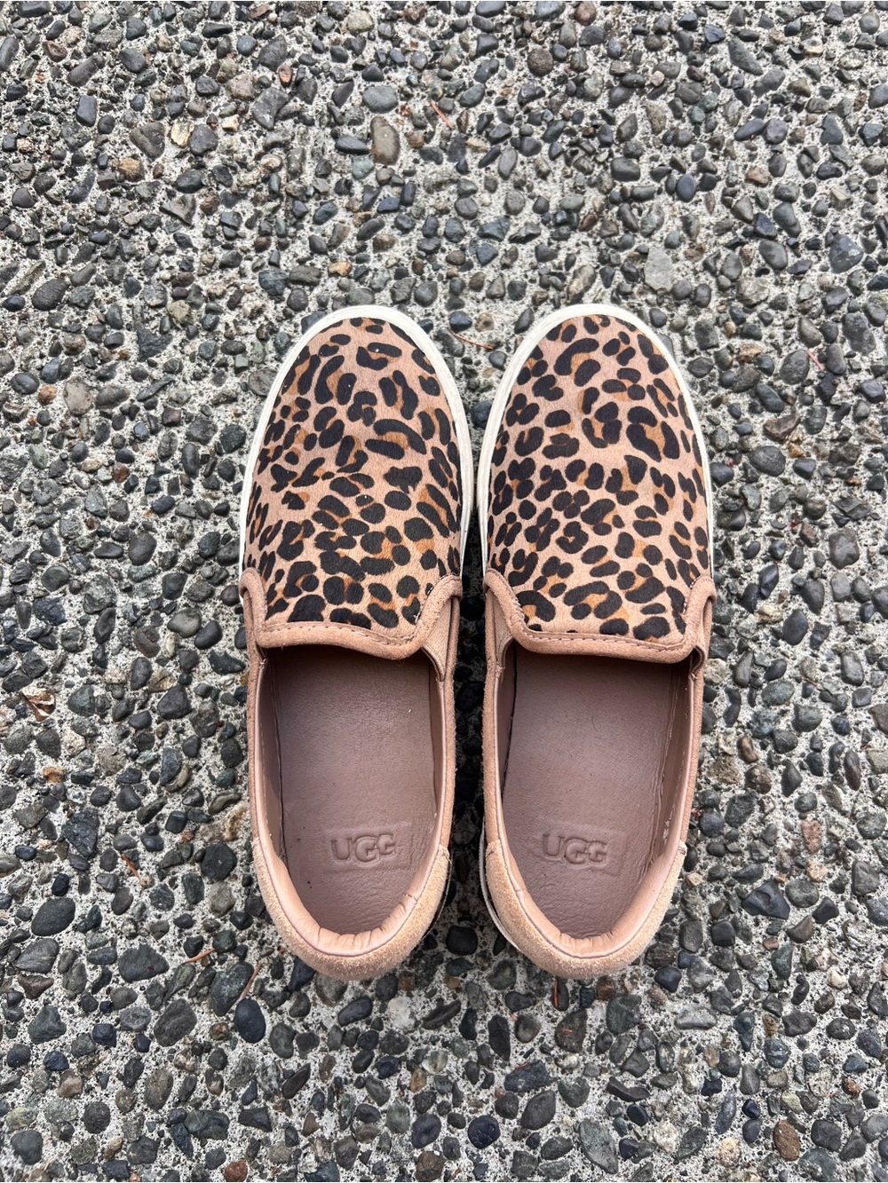 UGG Leopard Print Slip-On Flats in Tan and Black